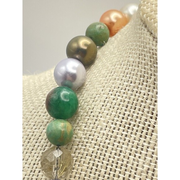 Vintage French Christian Lacroix Pearl & Stone Bead Necklace Sterling Clasp 20” - Picture 7 of 16